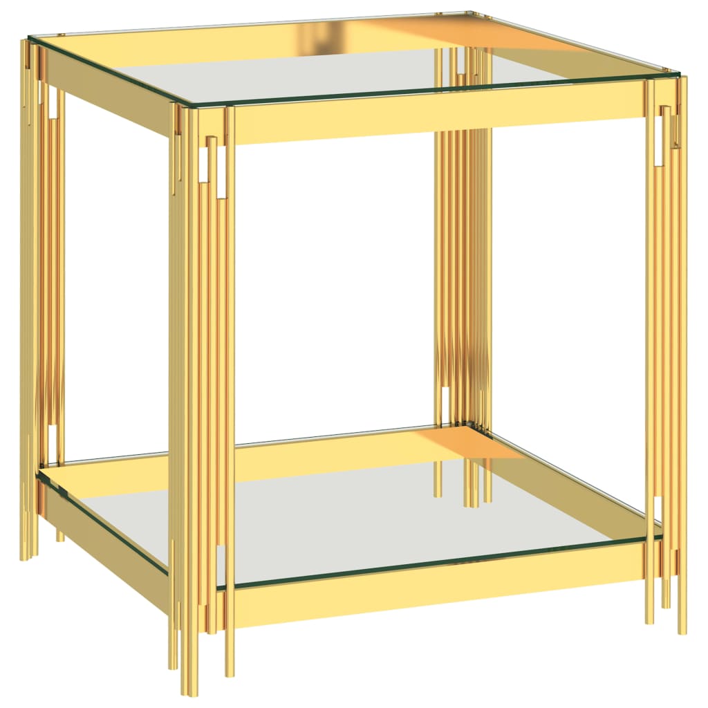 vidaXL Masă de cafea, auriu, 55x55x55 cm, oțel inoxidabil & sticlă