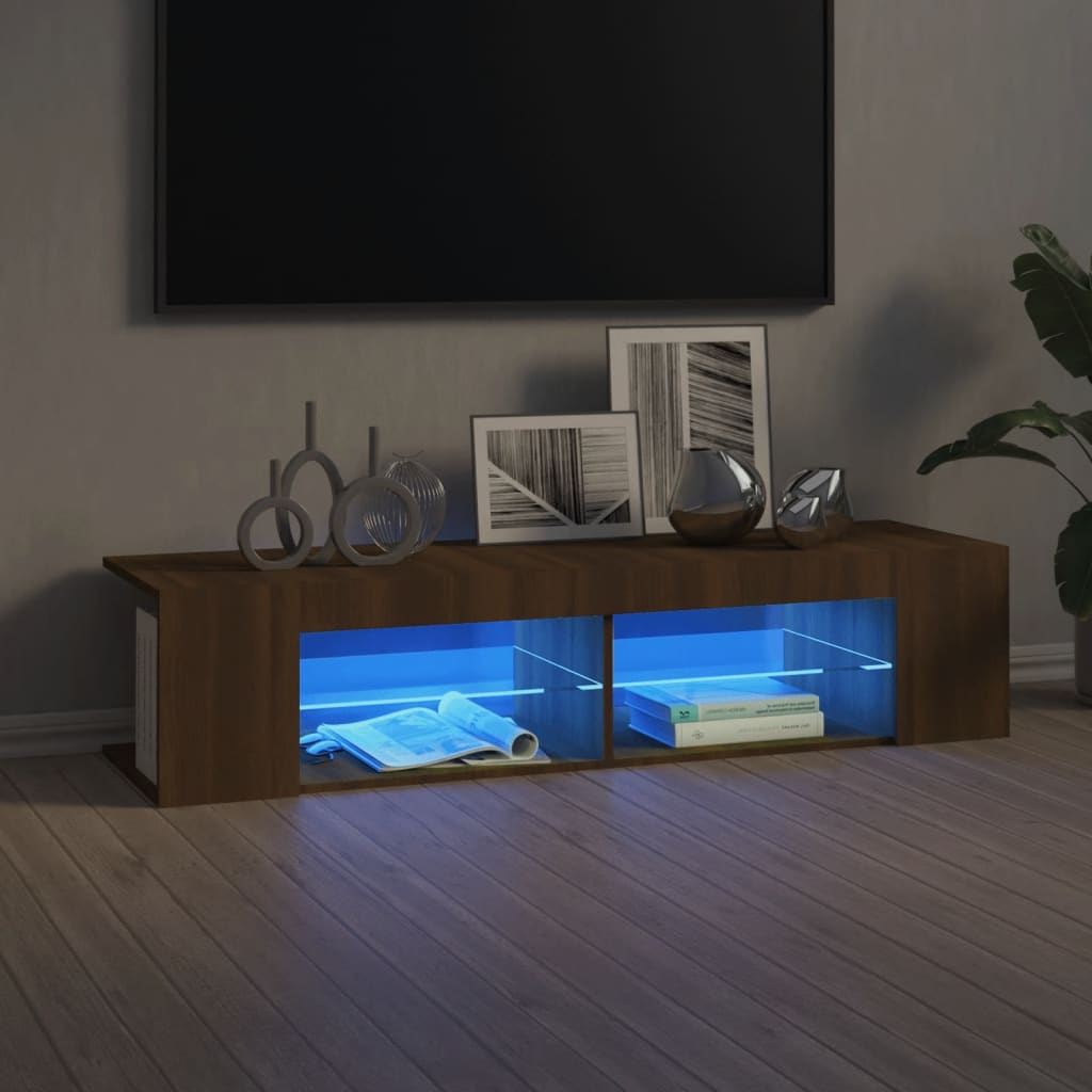 vidaXL Comodă TV cu lumini LED, stejar maro, 135x39x30 cm