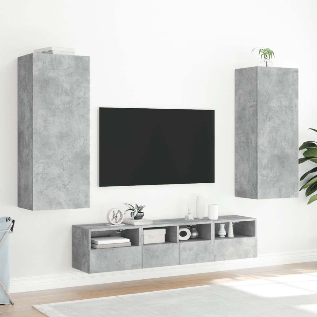 vidaXL Unități TV de perete, 5 piese, gri beton, lemn prelucrat