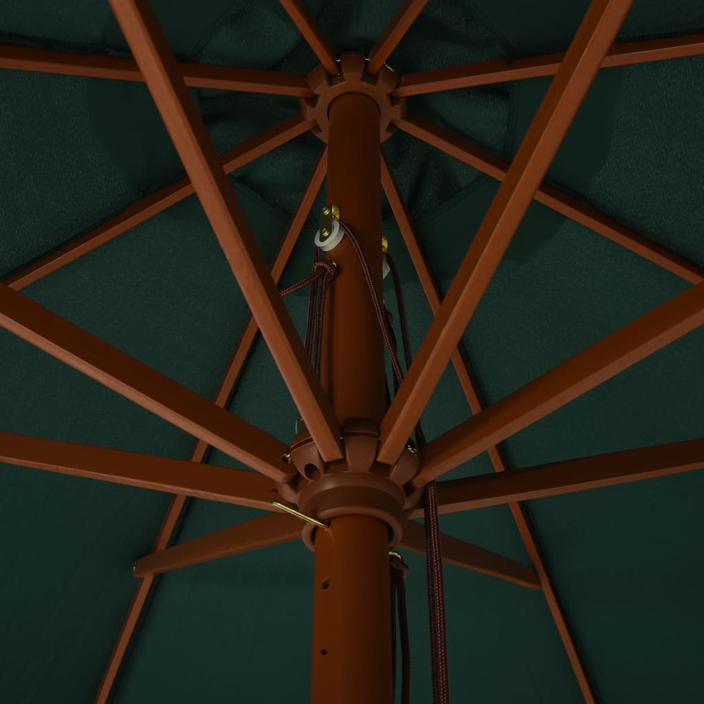 vidaXL Umbrelă de soare de exterior, stâlp din lemn, verde, 330 cm