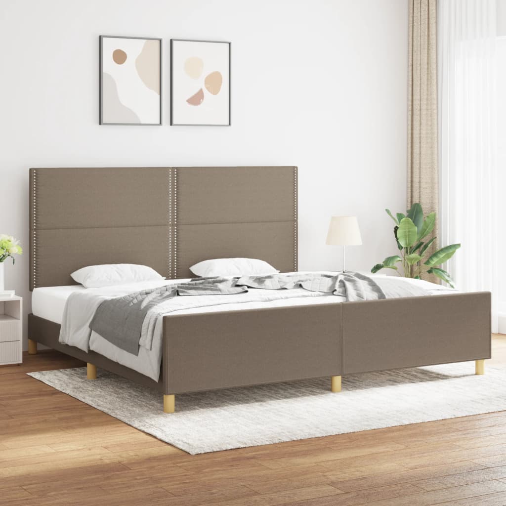 vidaXL Cadru de pat cu tăblie, gri taupe, 200x200 cm, textil