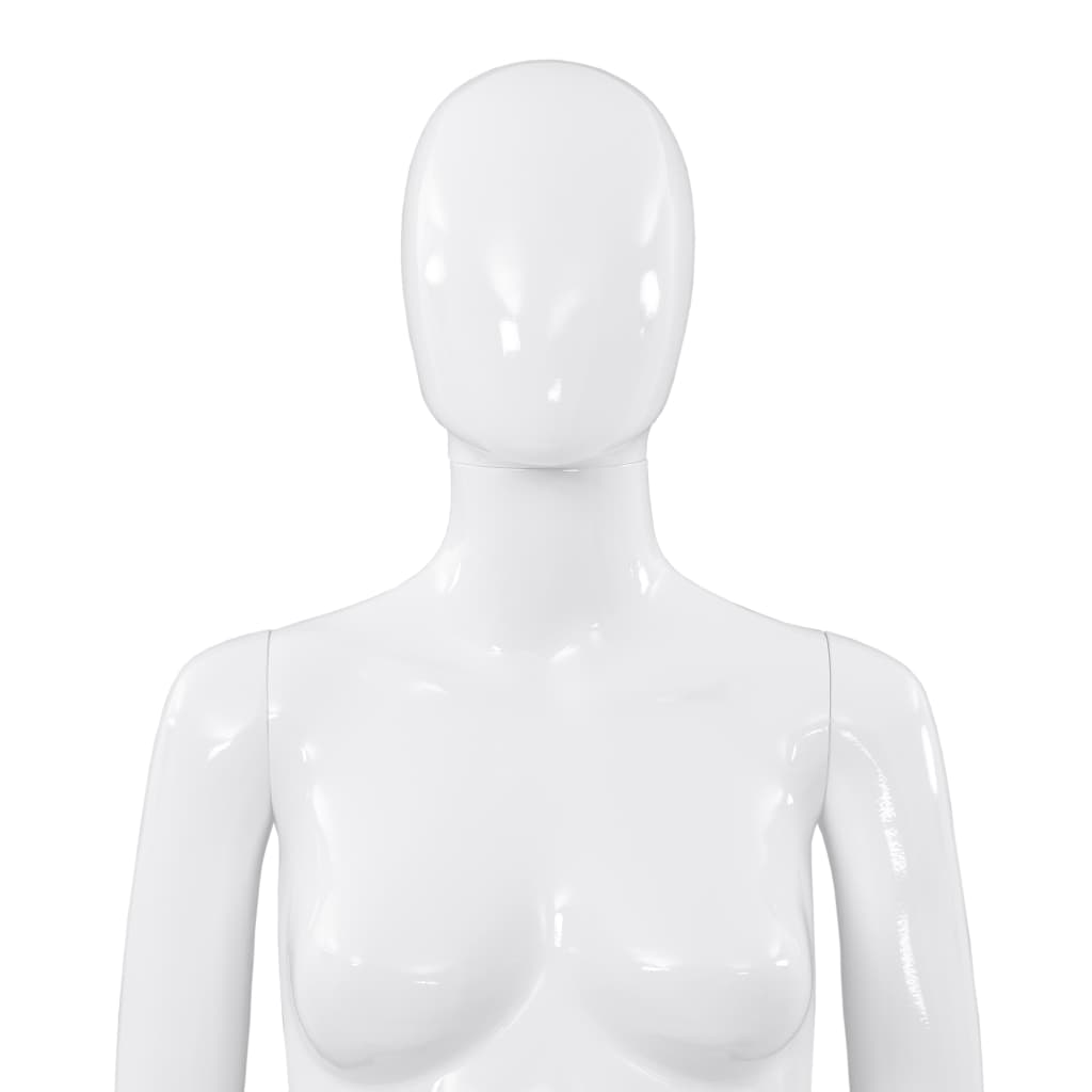 vidaXL Corp manechin feminin, cu suport din sticlă, alb lucios, 175 cm