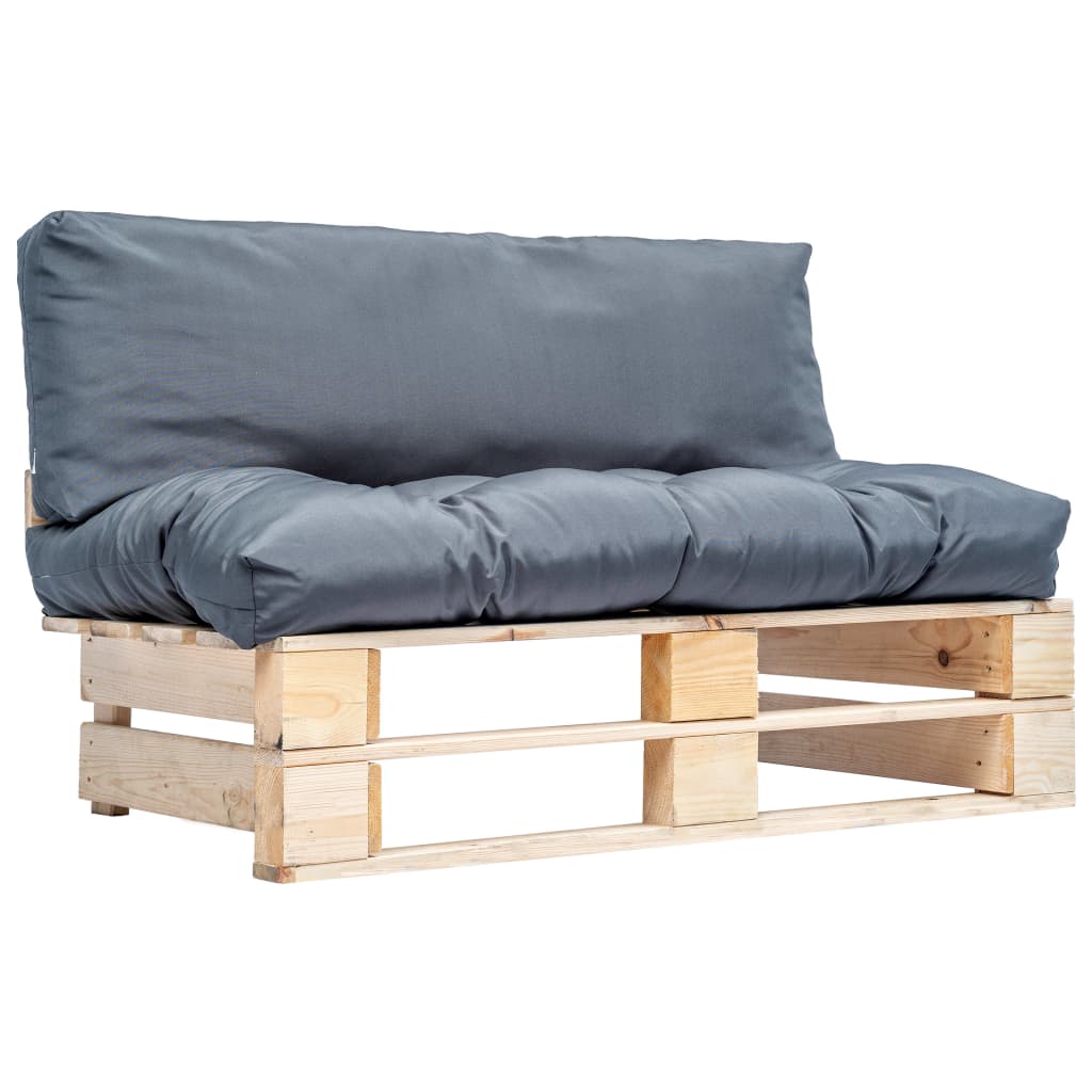 vidaXL Canapea din paleți de grădină, cu perne gri, lemn de pin