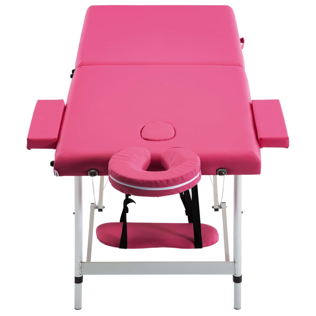 vidaXL Masă de masaj pliabilă, 2 zone, roz, aluminiu
