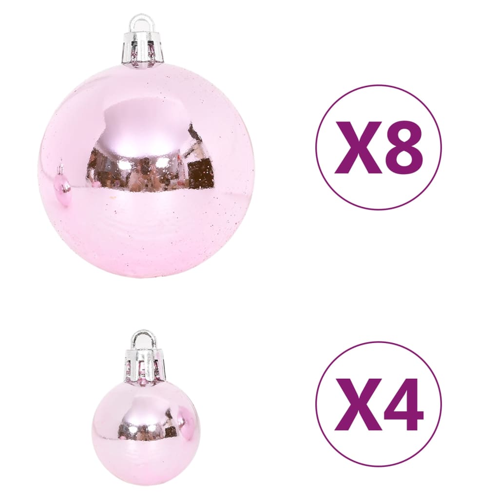 vidaXL Set globuri de Crăciun, 65 piese, roz / roșu / alb