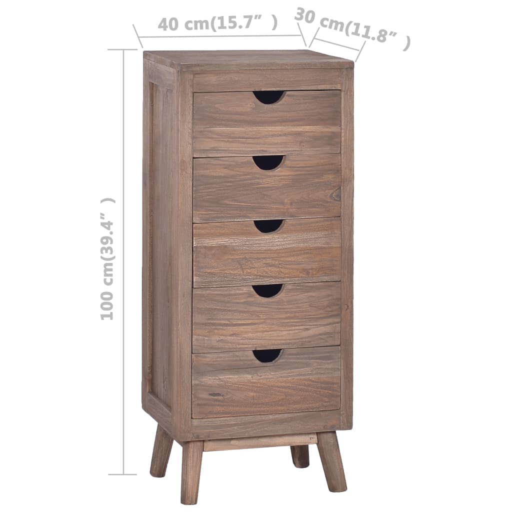 vidaXL Servantă cu 5 sertare, 40 x 30 x 100 cm, lemn masiv de tec