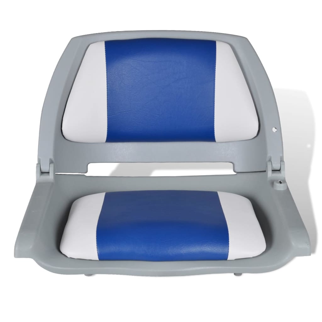 Scaun barcă cu spătar pliabil, cu pernă albastru-alb, 41x51x48 cm