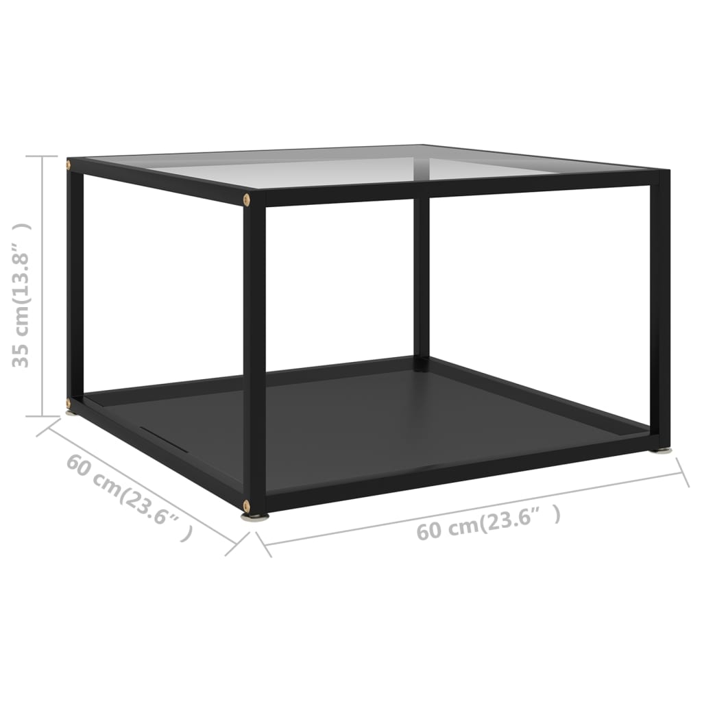 vidaXL Măsuță cafea, transparent/negru, 60x60x35 cm, sticlă securizată