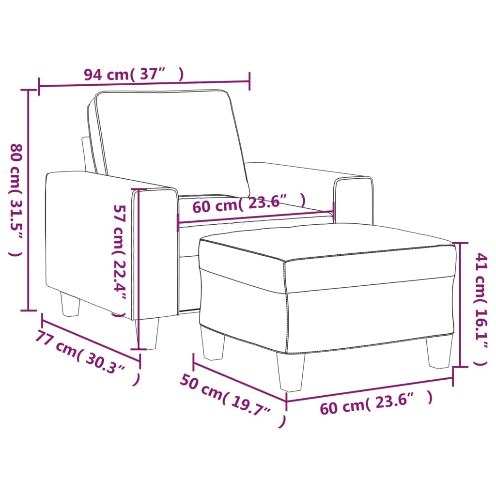 vidaXL Fotoliu canapea cu taburet, gri închis, 60 cm, microfibră