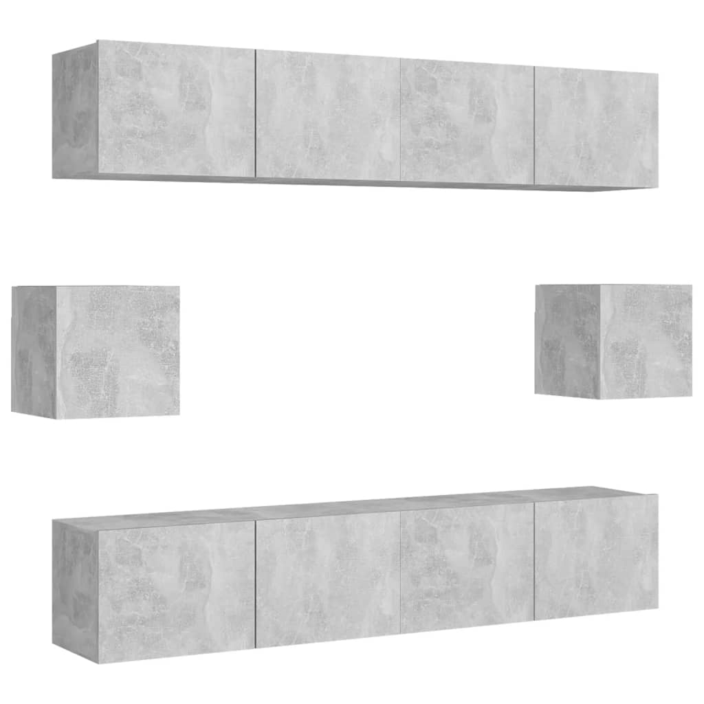 vidaXL Set de dulapuri TV, 6 piese, gri beton, lemn prelucrat