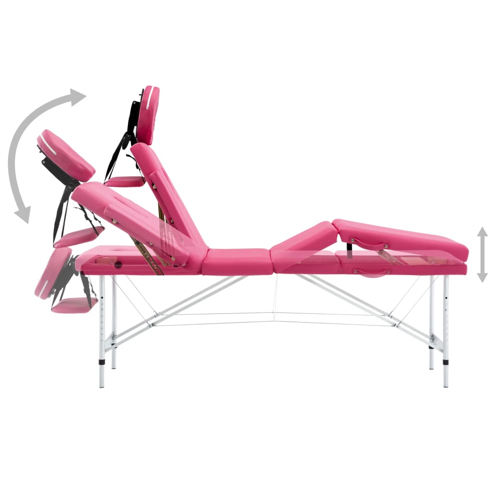 vidaXL Masă de masaj pliabilă, 4 zone, roz, aluminiu