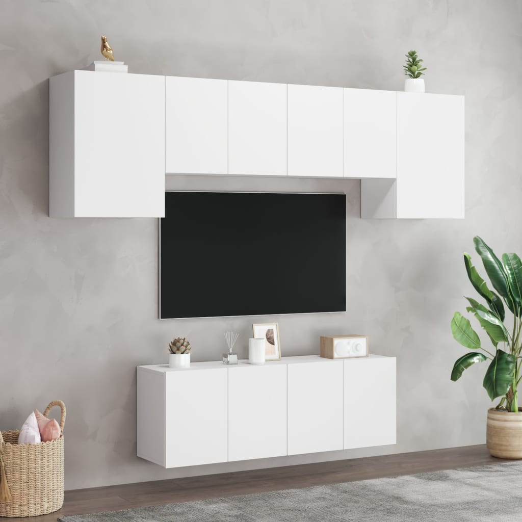 vidaXL Unități TV de perete, 6 piese, alb, lemn prelucrat