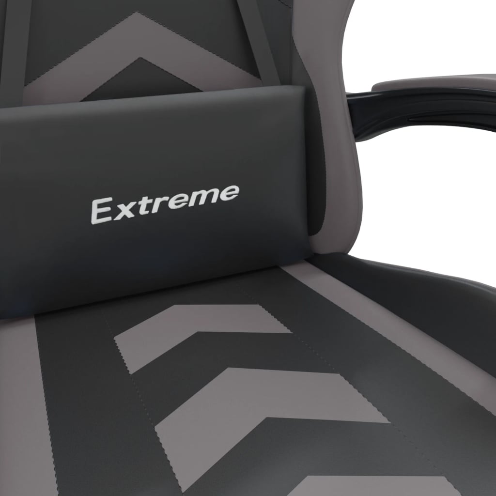 vidaXL Scaun de gaming cu suport picioare, negru/gri, piele ecologică