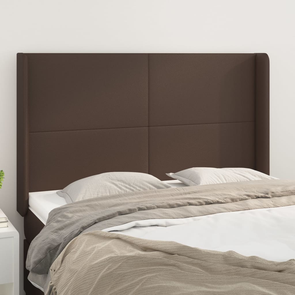 vidaXL Tăblie de pat cu aripioare, maro, 147x16x118/128 cm, piele eco