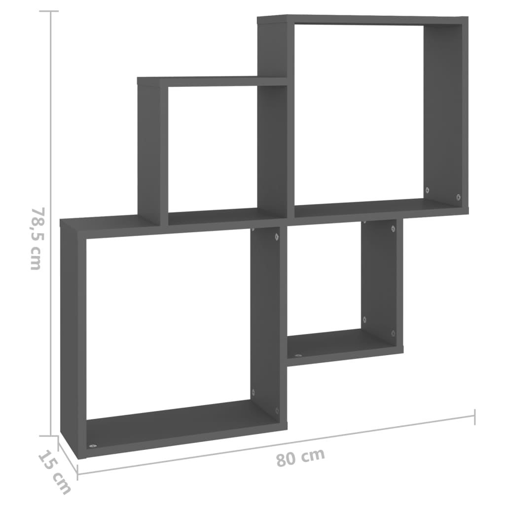 vidaXL Raft de perete cub, gri, 80x15x78,5 cm PAL