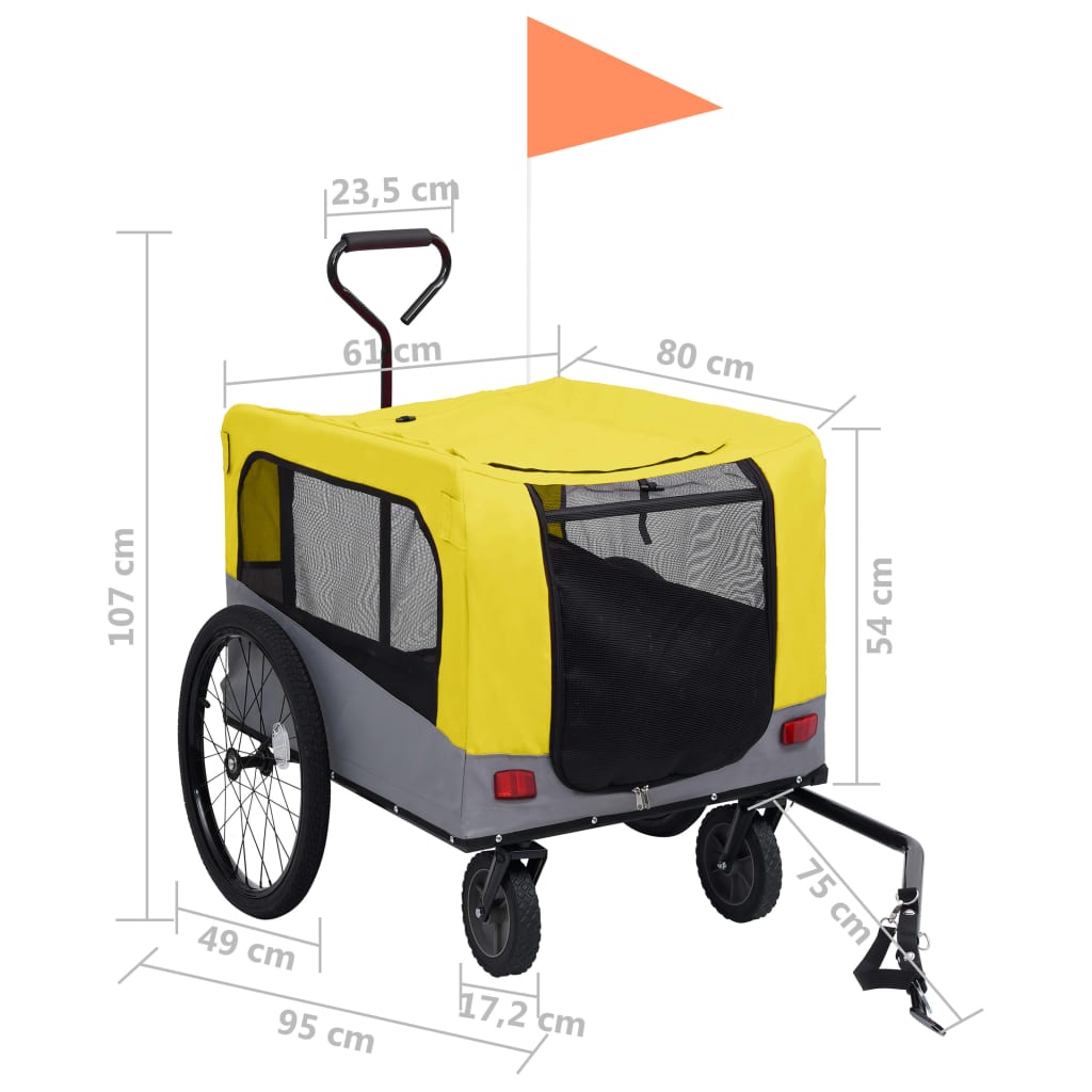 vidaXL Remorcă bicicletă & cărucior 2-în-1 animale, galben și gri