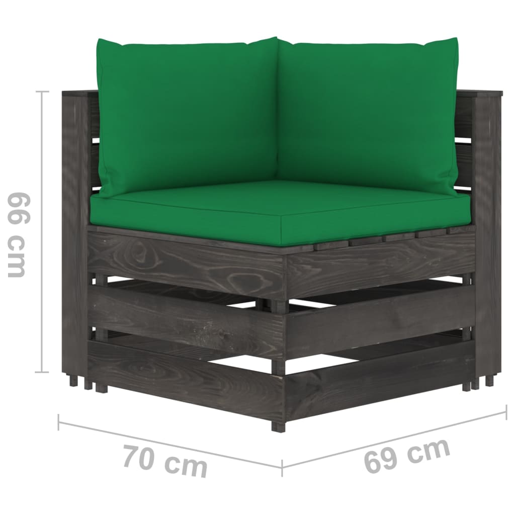 vidaXL Canapea de grădină cu 4 locuri, cu perne gri, lemn tratat