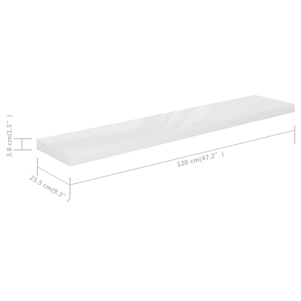 vidaXL Rafturi de perete, 4 buc., alb extralucios, 120x23,5x3,8 cm MDF
