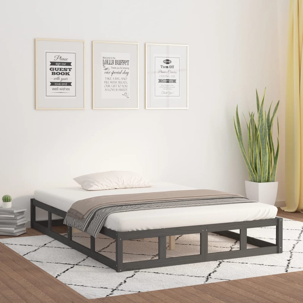 vidaXL Cadru de pat dublu, gri, 135x190 cm, lemn masiv