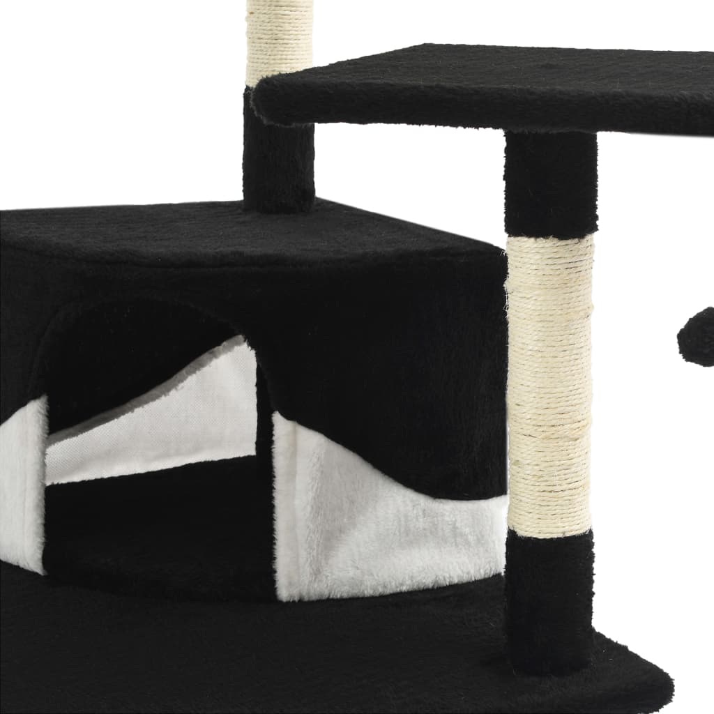 vidaXL Ansamblu pisici, stâlpi din funie de sisal 203 cm Negru și alb
