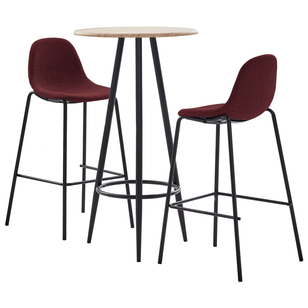 vidaXL Set mobilier de bar, 3 piese, roșu vin, material textil