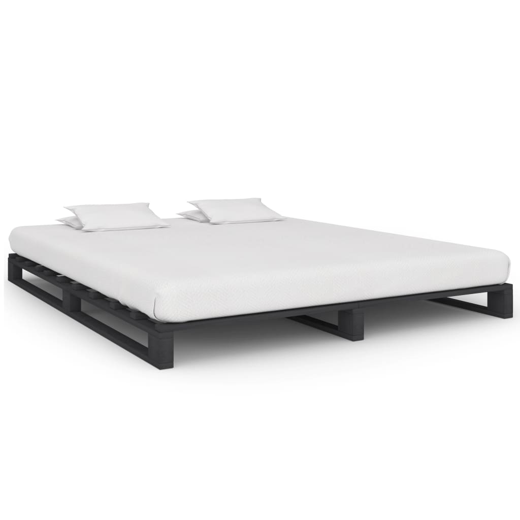 vidaXL Cadru de pat din paleți, gri, 200 x 200 cm, lemn masiv de pin