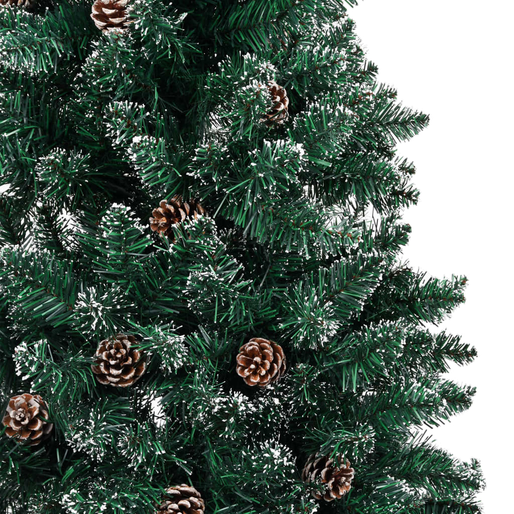 vidaXL Pom Crăciun artificial subțire, lemn și zăpadă, verde, 150 cm