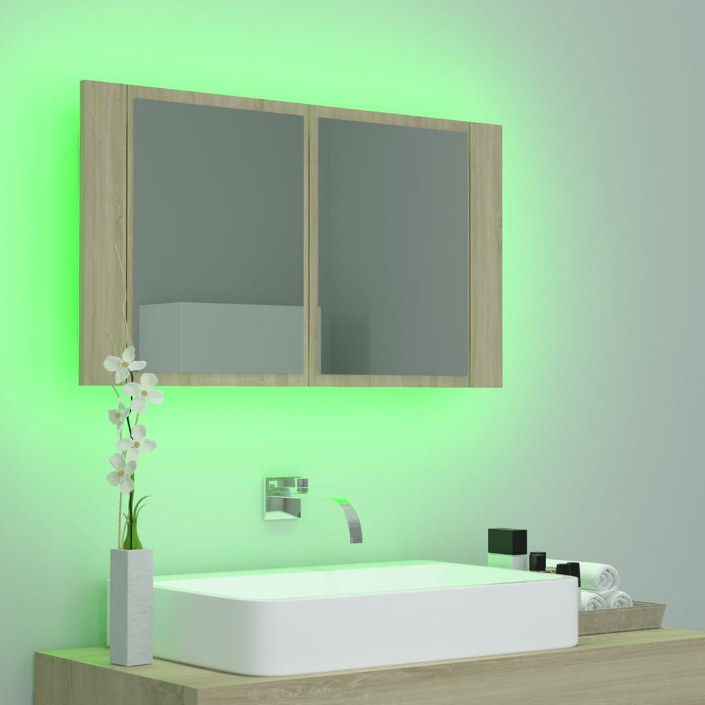 vidaXL Dulap de baie cu oglindă și LED, stejar Sonoma, 80x12x45 acril