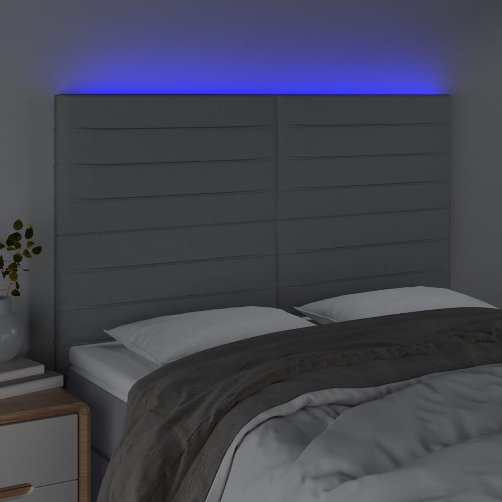 vidaXL Tăblie de pat cu LED, gri deschis, 144x5x118/128 cm, textil