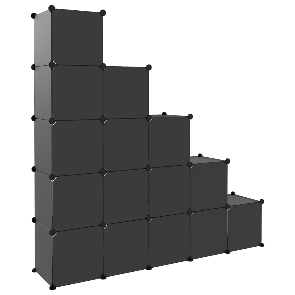 vidaXL Organizator cub de depozitare cu uși, 15 cuburi, negru, PP