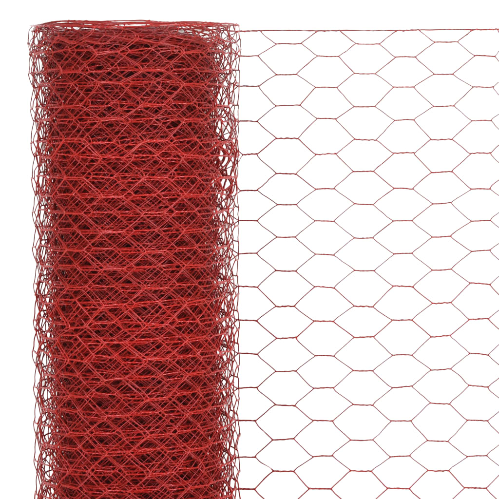 vidaXL Plasă de sârmă găini, roșu, 25 x 0,5 m, oțel cu înveliș PVC