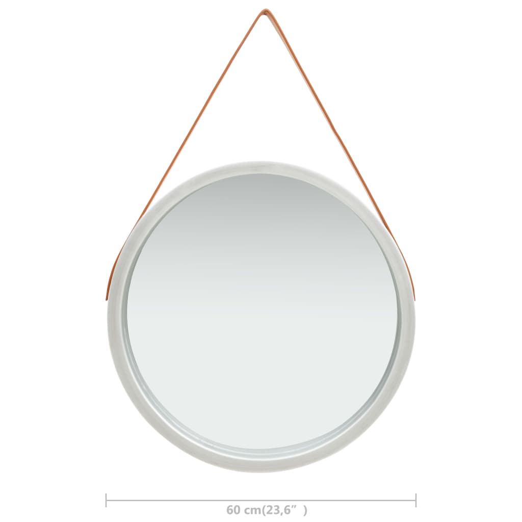 vidaXL Oglindă de perete cu o curea, 60 cm, argintiu