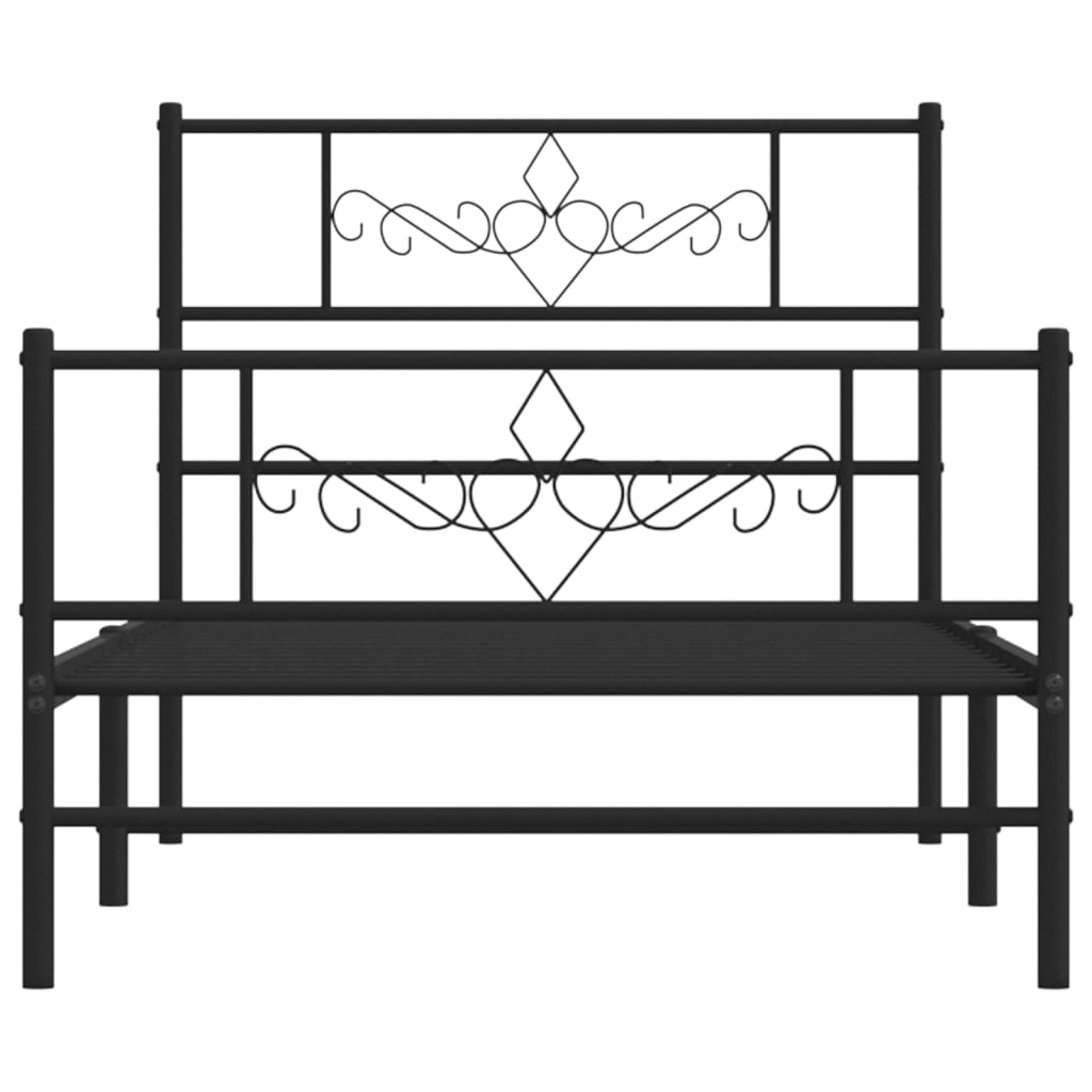 vidaXL Cadru pat metalic cu tăblii de cap/picioare, negru, 90x190 cm