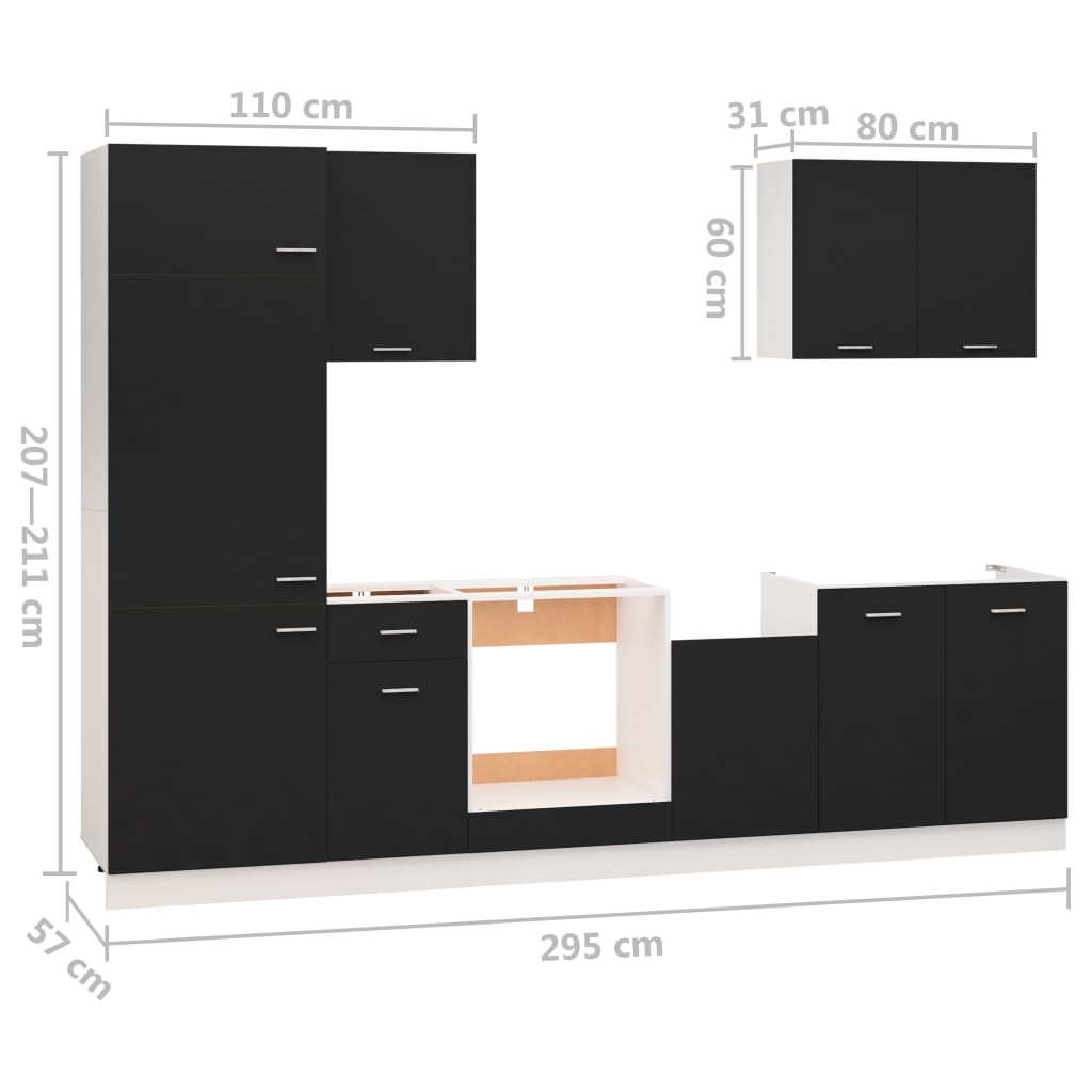 vidaXL Set dulapuri de bucătărie, 7 piese, negru, lemn prelucrat