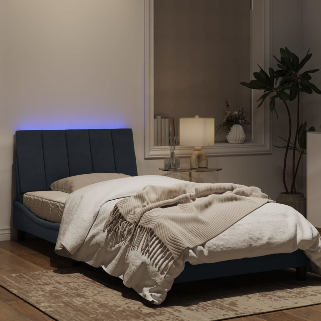 vidaXL Cadru de pat cu lumini LED, gri închis, 100x200 cm, catifea