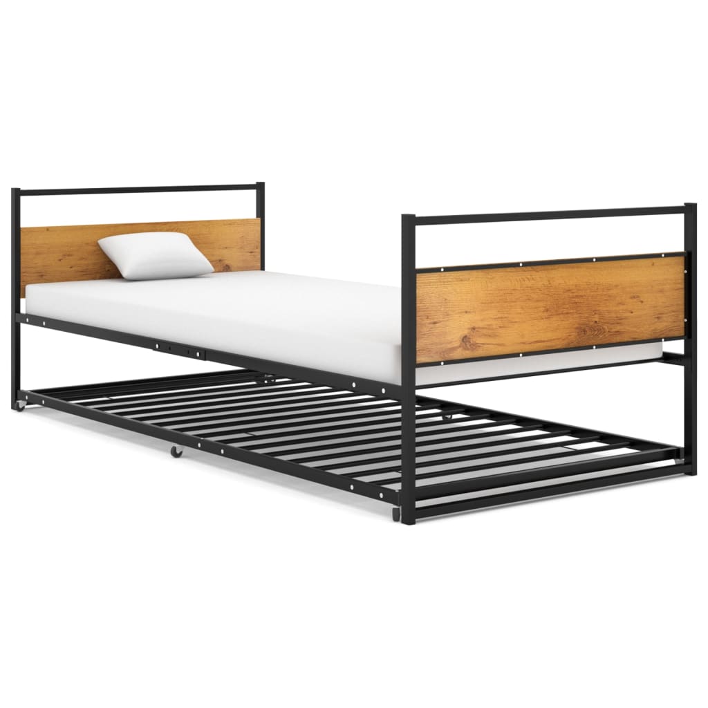 vidaXL Cadru pat extensibil, negru, 90x200 cm, metal