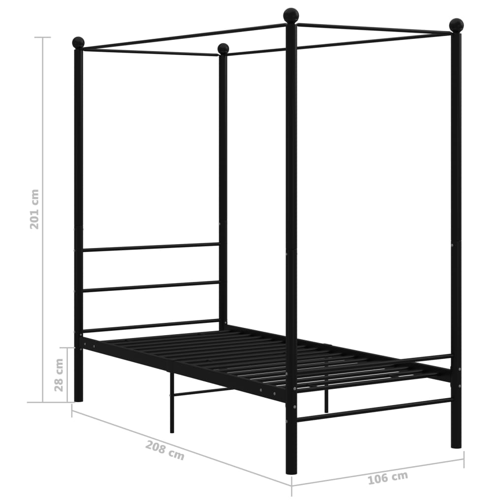 vidaXL Cadru de pat cu baldachin, negru, 100x200 cm, metal