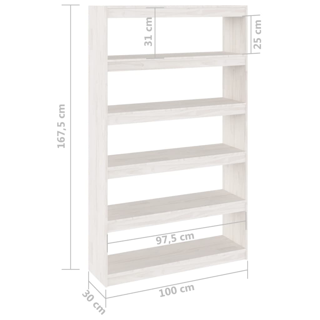 vidaXL Bibliotecă/Separator cameră, alb 100x30x167,5 cm lemn masiv pin
