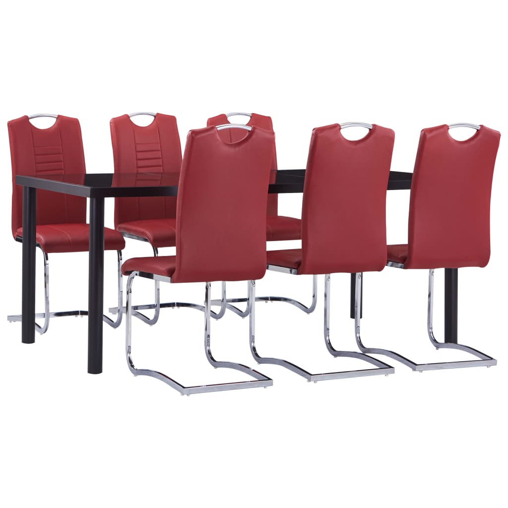 vidaXL Set mobilier de bucătărie, 7 piese, roșu, piele ecologică