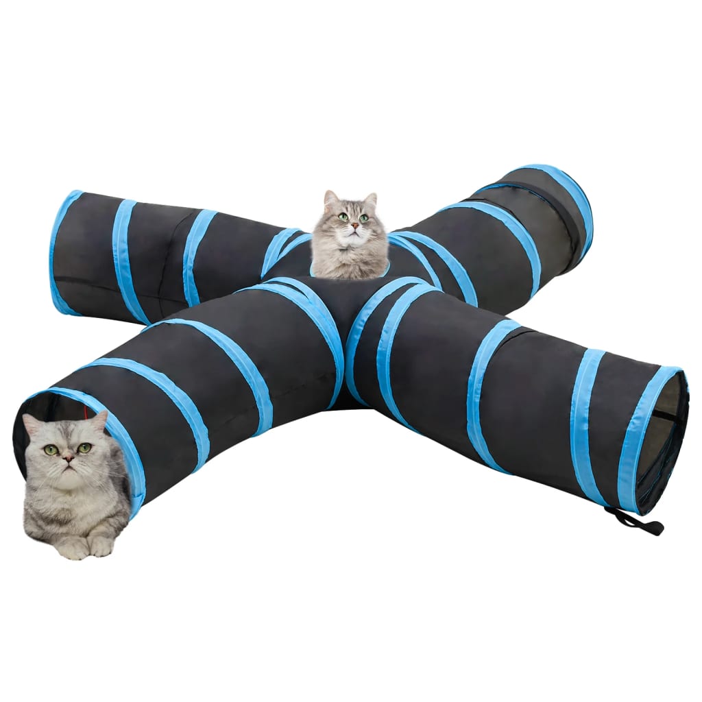 vidaXL Tunel pentru pisici 4 căi, negru și albastru, 25 cm, poliester