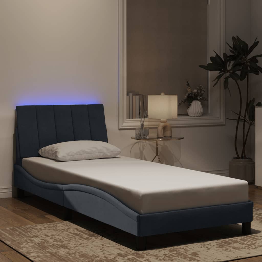 vidaXL Cadru de pat cu lumini LED, gri închis, 152x203 cm, catifea