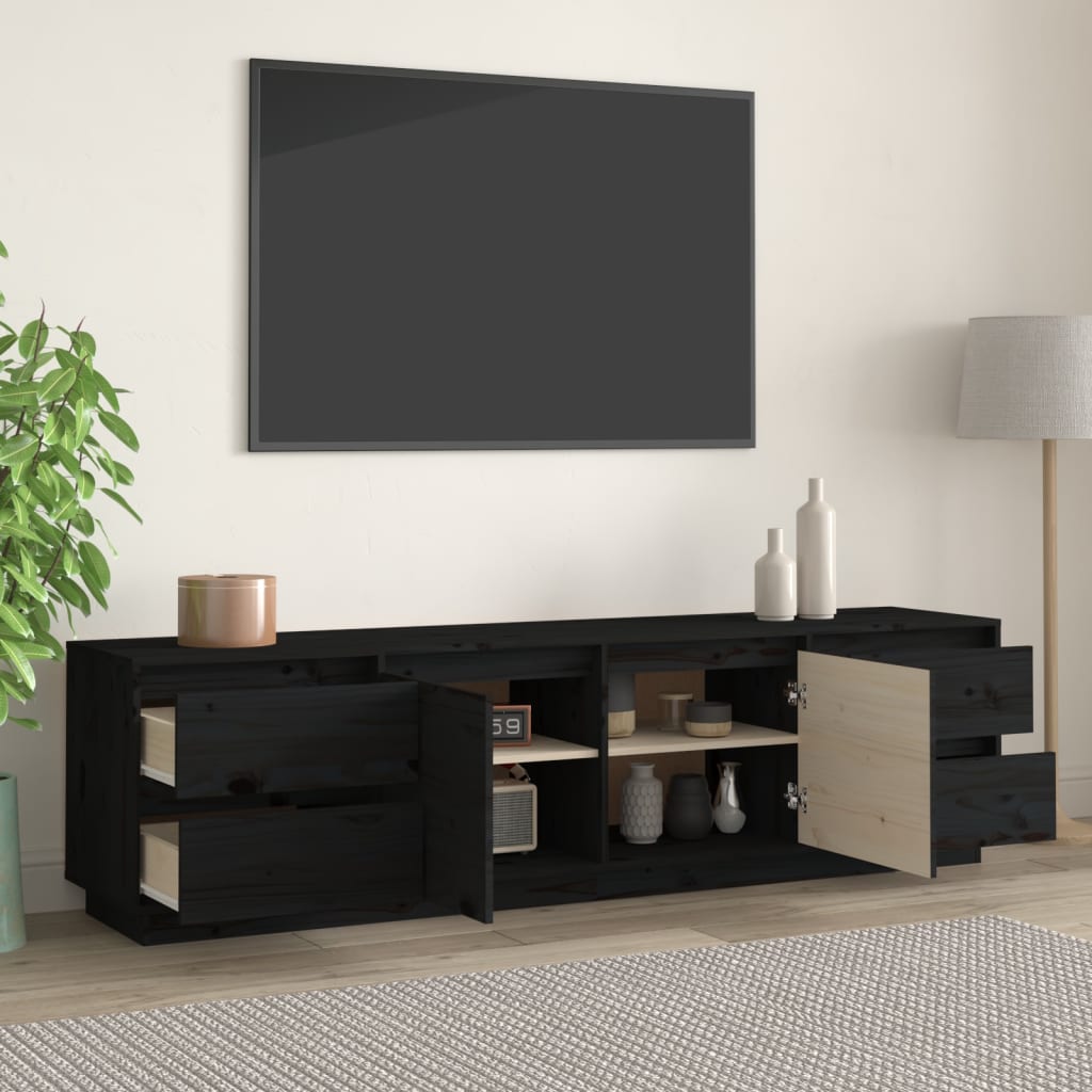 vidaXL Comodă TV, negru, 176x37x47,5 cm, lemn masiv de pin