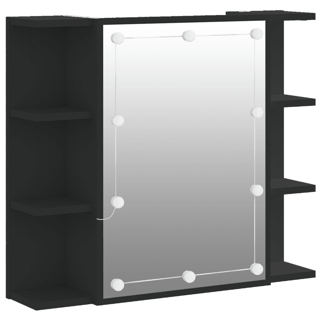 vidaXL Dulap cu oglindă și LED, negru, 70x16,5x60 cm