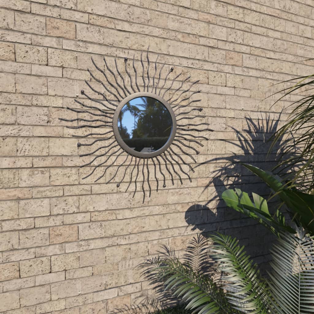 vidaXL Oglindă de perete pentru grădină Sunburst, negru, 60 cm
