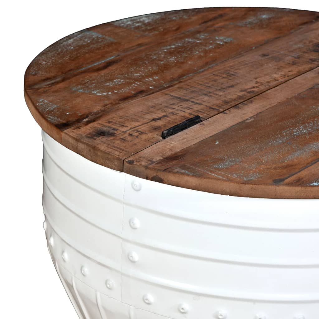 vidaXL Măsuță de cafea în formă de butoi alb lemn masiv reciclat