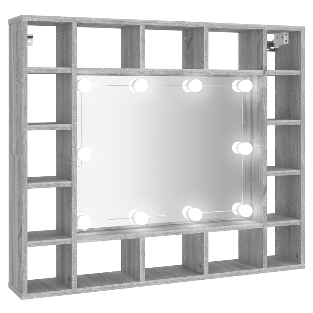 vidaXL Dulap cu oglindă și LED, gri sonoma, 91x15x76,5 cm