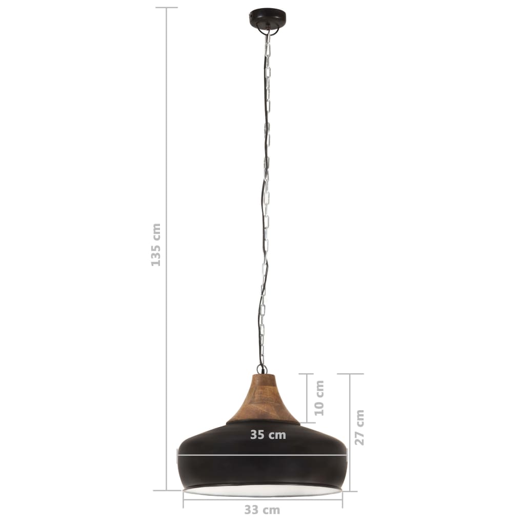 vidaXL Lampă suspendată industrială negru 35 cm, lemn masiv&fier E27