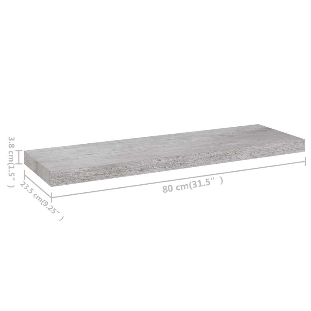 vidaXL Rafturi de perete suspendate,4 buc,gri beton,80x23,5x3,8 cm,MDF