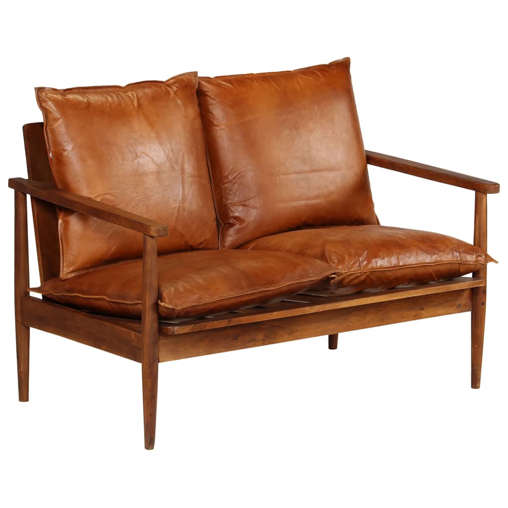 vidaXL Set canapele, 2 piese, maro, piele naturală/lemn masiv acacia