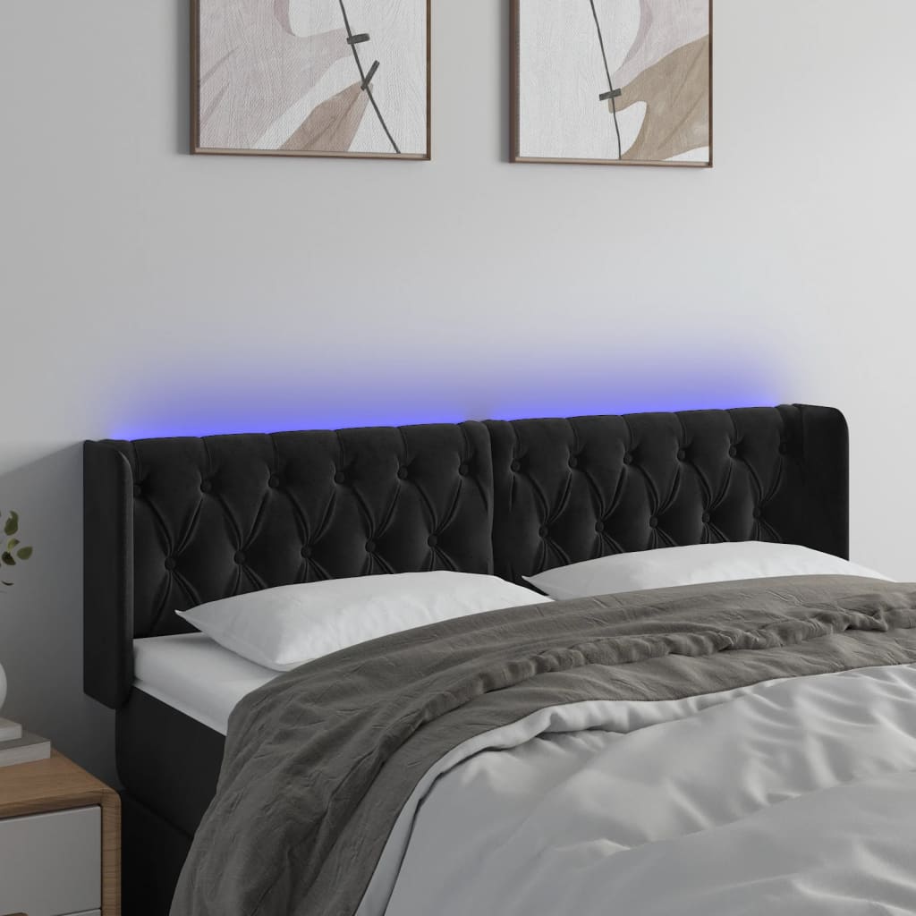 vidaXL Tăblie de pat cu LED, negru, 163x16x78/88 cm, catifea